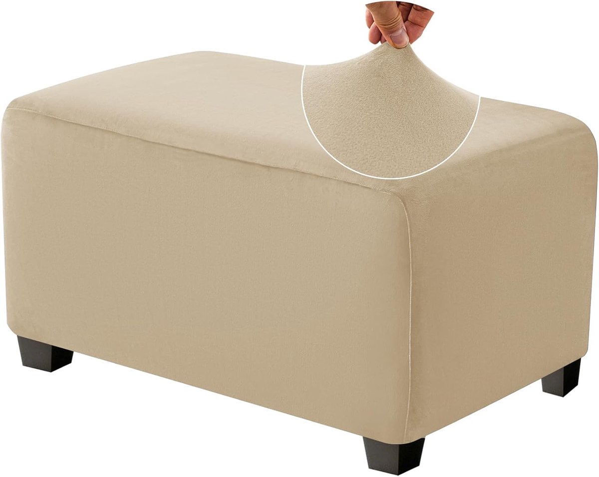 Rechthoekige Poefhoes, Elastische Ottomaanhoes Voor Vierkant, Met Elastische Basis, Stevig En Afneembaar, S, Kameel
