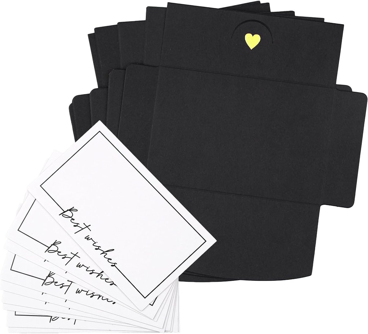 25 stuks, 10,5 x 7 cm, met blanco papieren kaarten, zwart, hartsluiting, voor bruiloft, verjaardag (Best Wish)