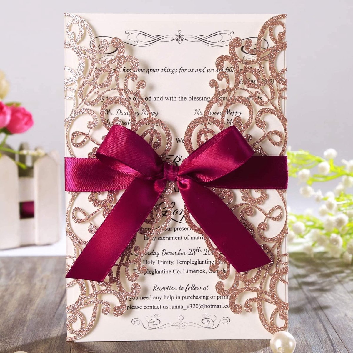 20x Laser Cut Flora Kant Uitnodigingskaarten voor Bruiloft Uitnodigingen Bruids Douche Engagement Verjaardagsfeest en Enveloppen 20 stks (Rose Gold Glitter)
