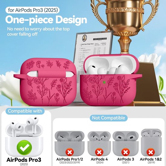 Grasprint Hoesje voor AirPods Pro 3 (Felroze) — afbeelding 2