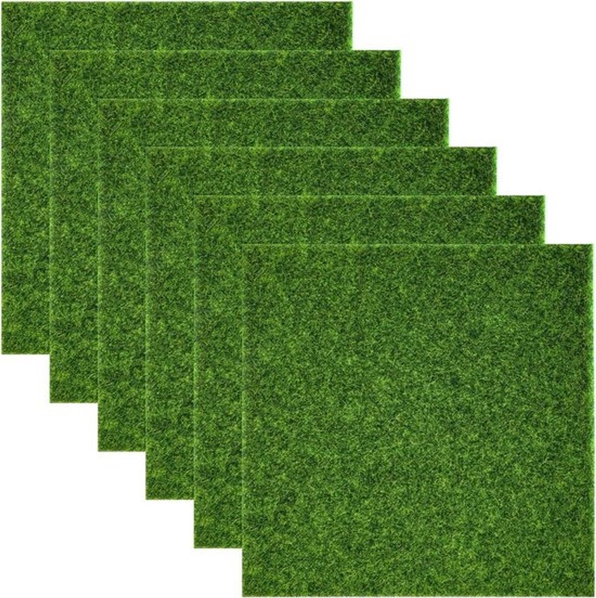 Kunstgras Tegels - Mos Decoratie - Miniatuur Tuin - Realistisch Uiterlijk - 6 stuks 15x15 cm - Groen
