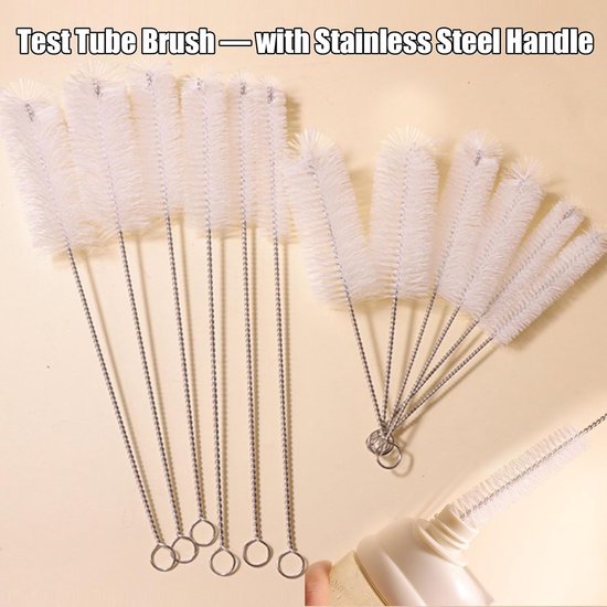 6 stuks reinigingsborstels, kleine flessenborstel, nylon rietje, borstel met roestvrijstalen handgreep, melkslangborstel, flexibele pijpreiniger, borstel, lange buisborstels voor glazen — afbeelding 2