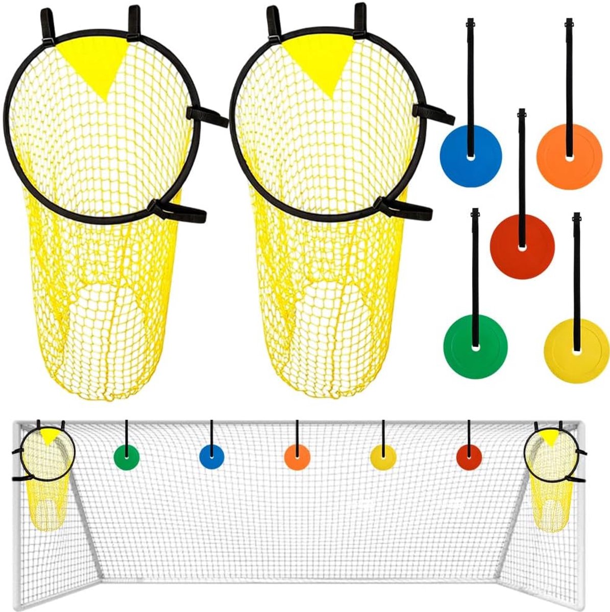 2 stuks voetbaldoelnet, 60 x 45 cm, voetbaldoel tas met 5 beweegbare doelschijven, voetbaltrainingsaccessoires voor kinderen en volwassenen, voetbaldoel accessoires voor verbetering