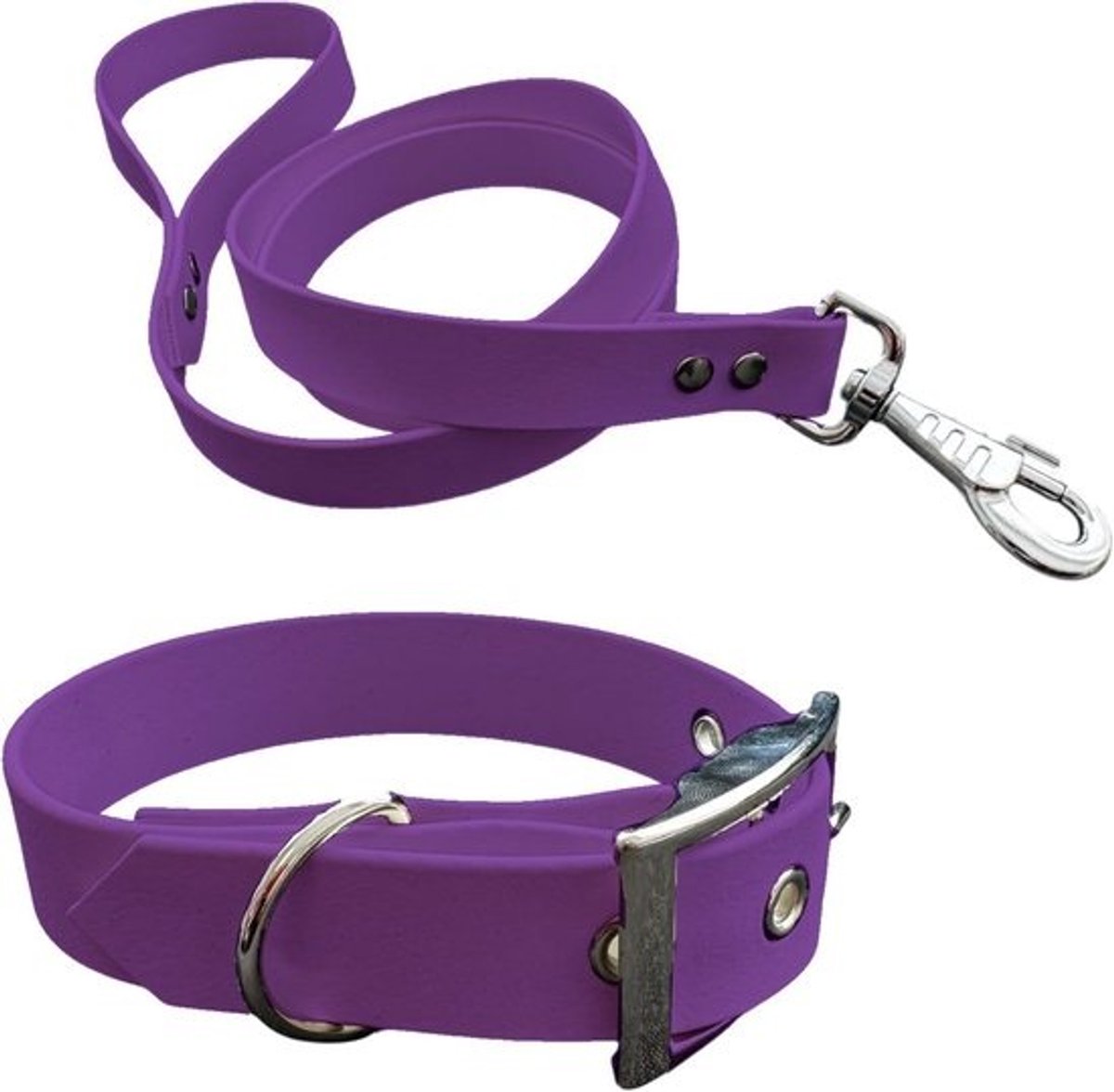 Hondenlijn Halsband - BioThane Set - Dagelijks Gebruik - Waterdicht & Sterk - 40-45 cm - Amethist