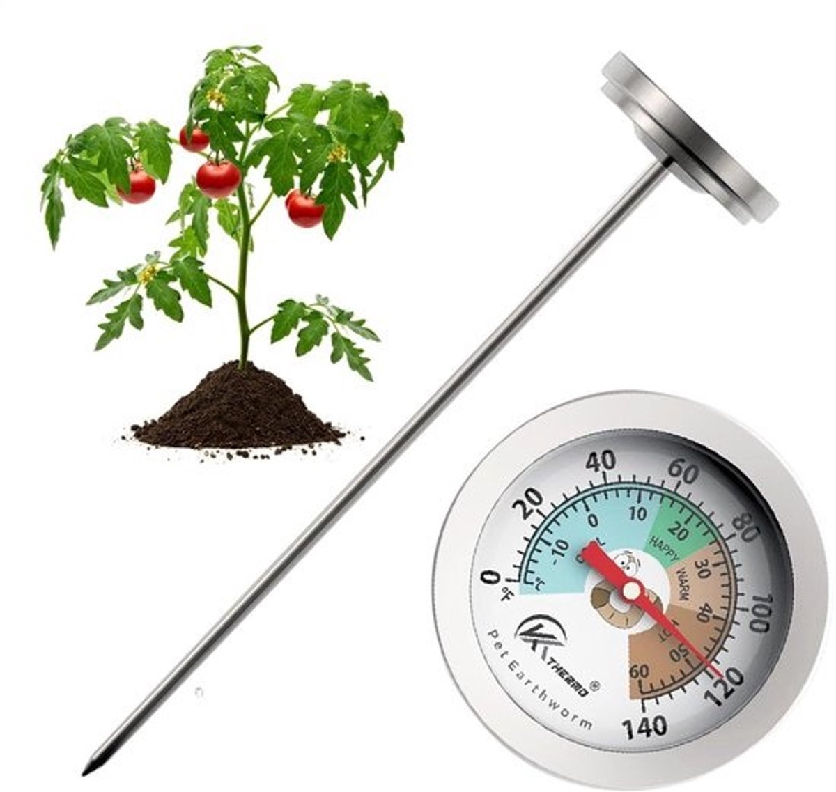 Bodemtemperatuurmeter - Grondthermometer - Compost Controleren - Roestvrij Staal - 7 Inch Sonde