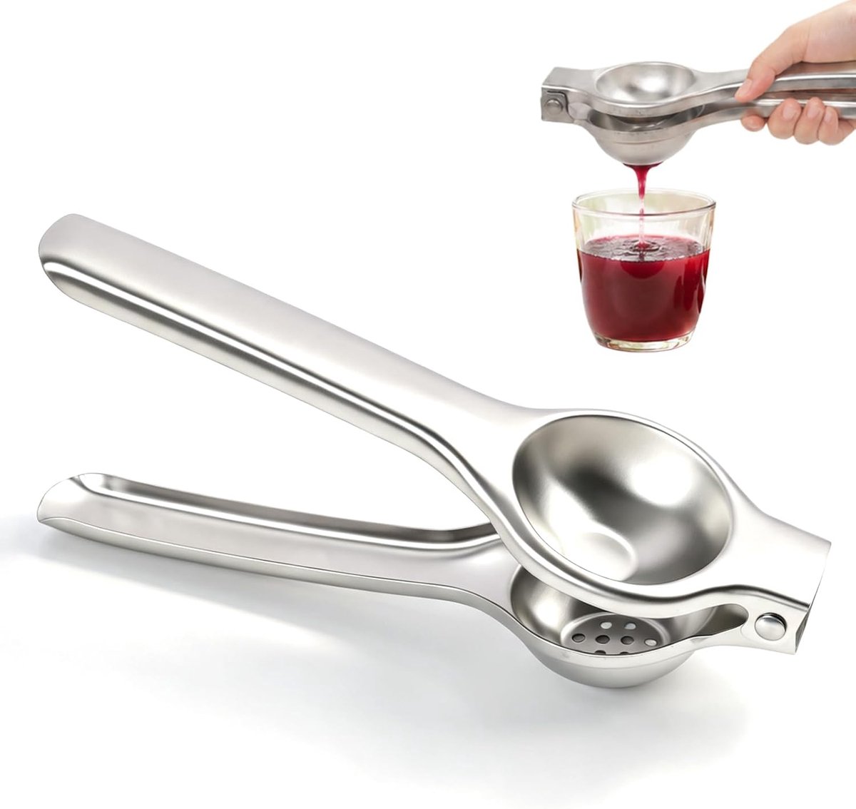Handmatige citroenpers, citruspers van roestvrij staal, robuust, vaatwasmachinebestendig, voor keuken, bar en restaurant, geschikt voor citroenen, limoen en gele citroenen