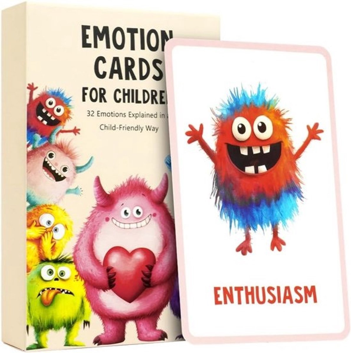 Emotiekaarten voor Kinderen - 32 Stuks Flashkaarten voor Peuters - Mindfulness en Verbale Hulp voor Lezen en Spelling