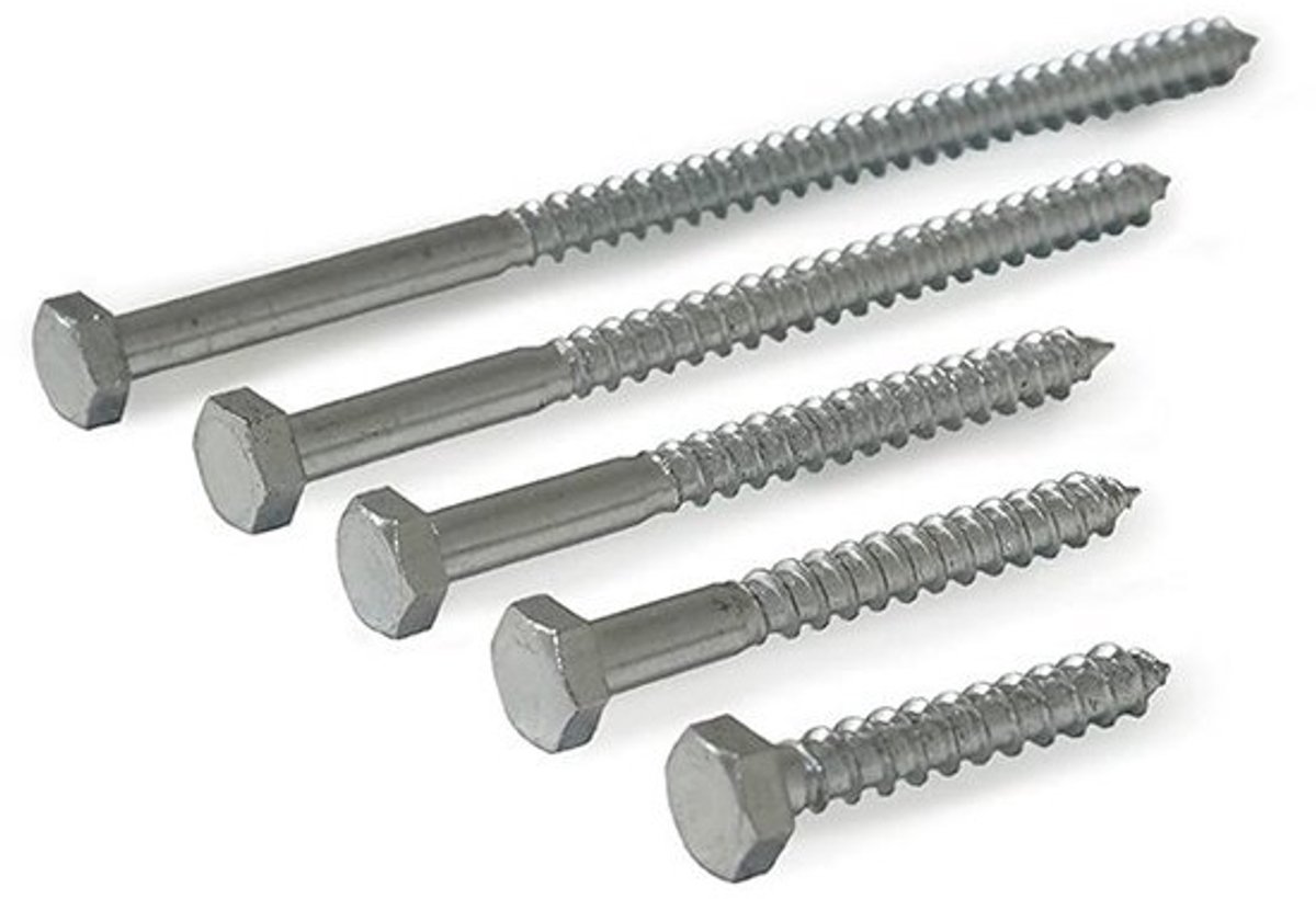 50x Verzinkte Houtschroeven Zeskant 6x120mm DIN571 M6 Sleutelschroef
