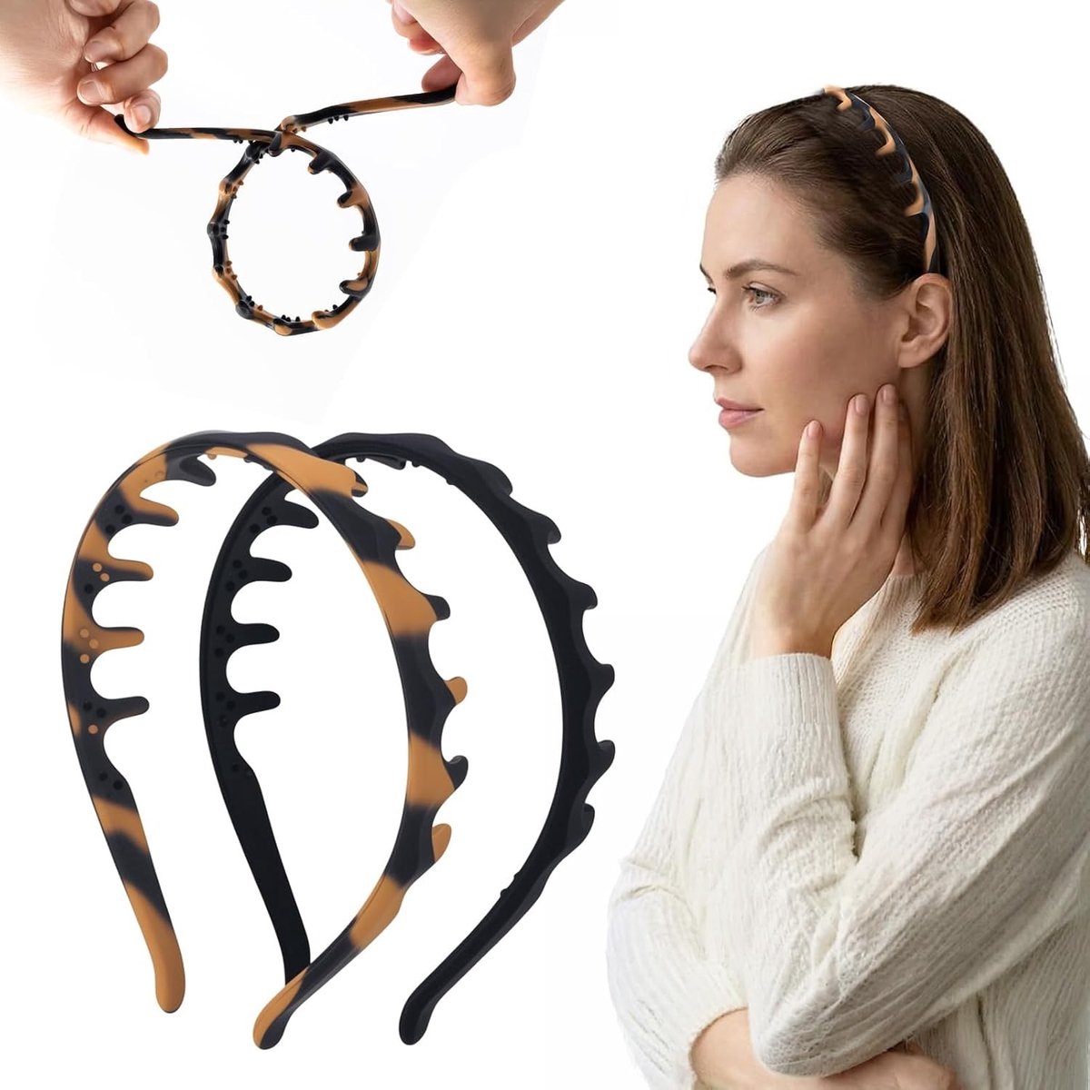 Zijdezachte Haarbanden voor Vrouwen - 2 Stuks Siliconen Haarbanden met Metaal Draad, Antislip en Verstelbaar voor Make-up, Winkelen en Dates