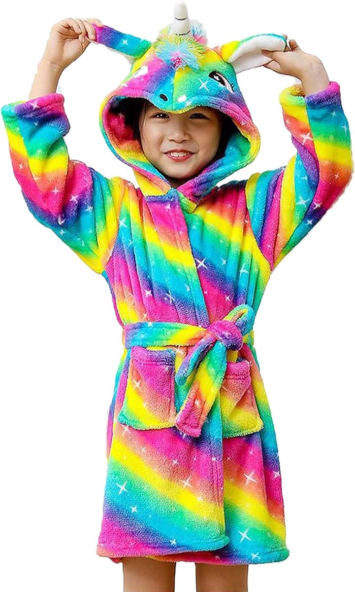 Badjas voor kinderen, meisjes, zachte flanellen pyjama met capuchon, warme kleding thuis voor 3-11 jaar