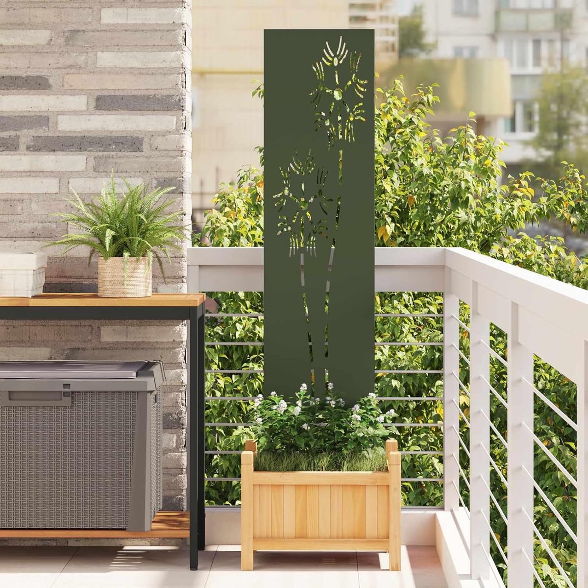 Inkijkbescherming muur olijfgroen 32x140 cm, staal, decoratief, weerbestendig, terras, balkon, binnenplaats, privacy, modern