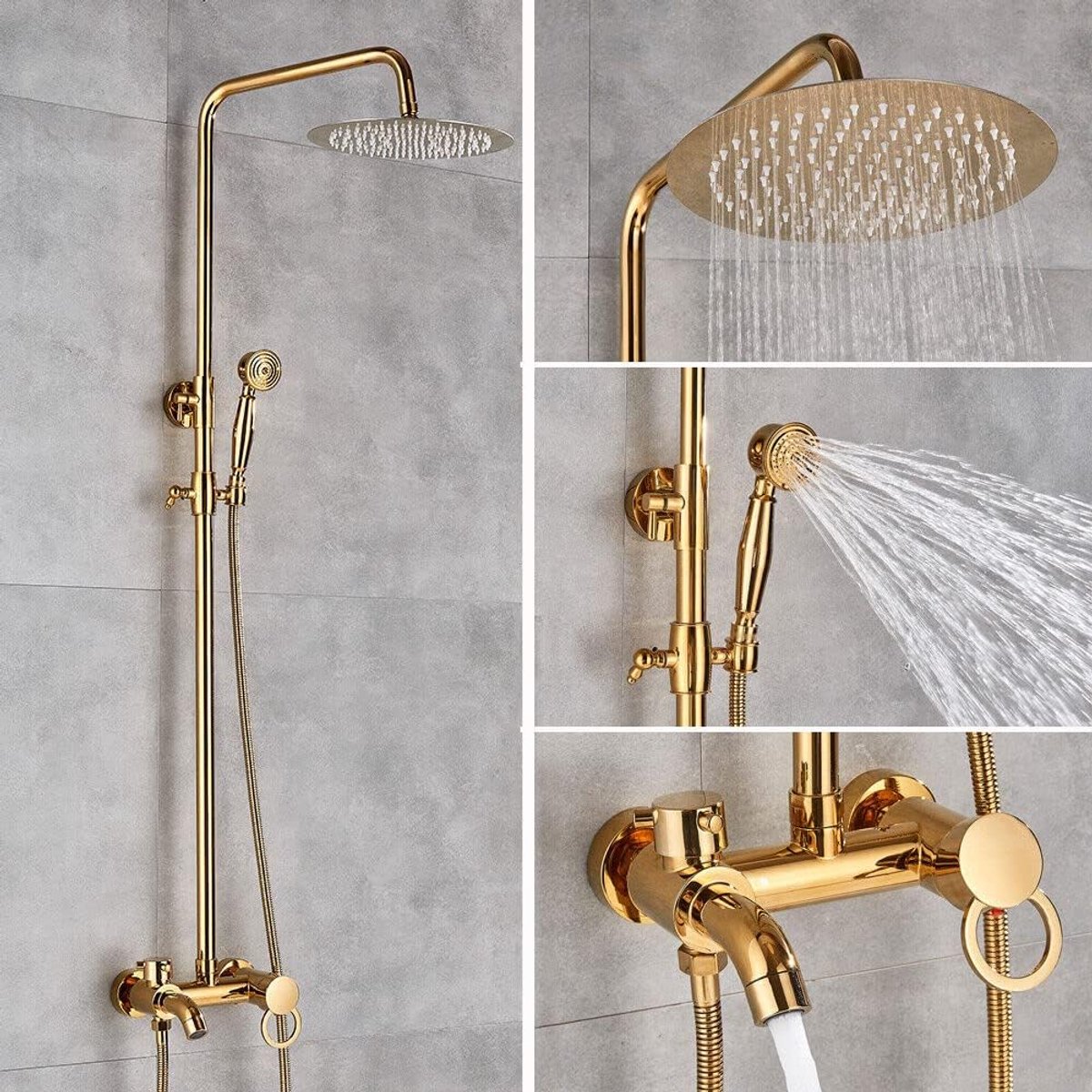 Douchesysteem Met Ronde/Vierkante Douchearmatuur - In Hoogte Verstelbaar Met Handdouche - Regendoucheset Voor Badkamer (20 Cm Gouden Set)