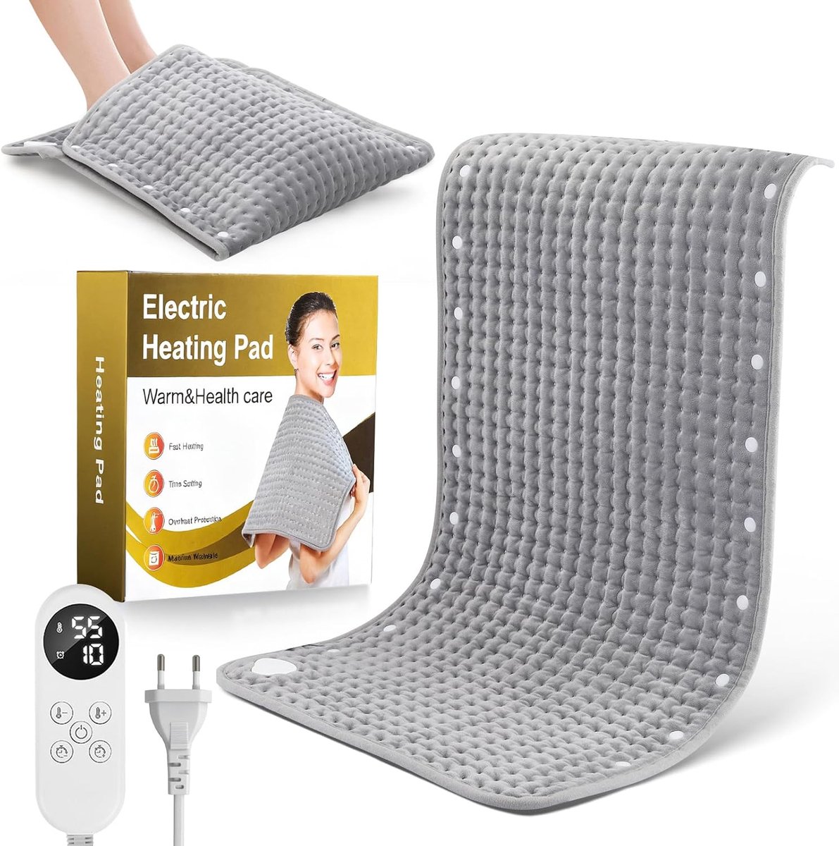 Warmtekussen 100x50cm Voetenwarmer 2-in-1 - Extra groot warmtekussen voor pijnverlichting in rug en buik - Met temperaturen (25-55°C) & 1-12 uur timer, wasbaar - Voor thuis en op kantoor