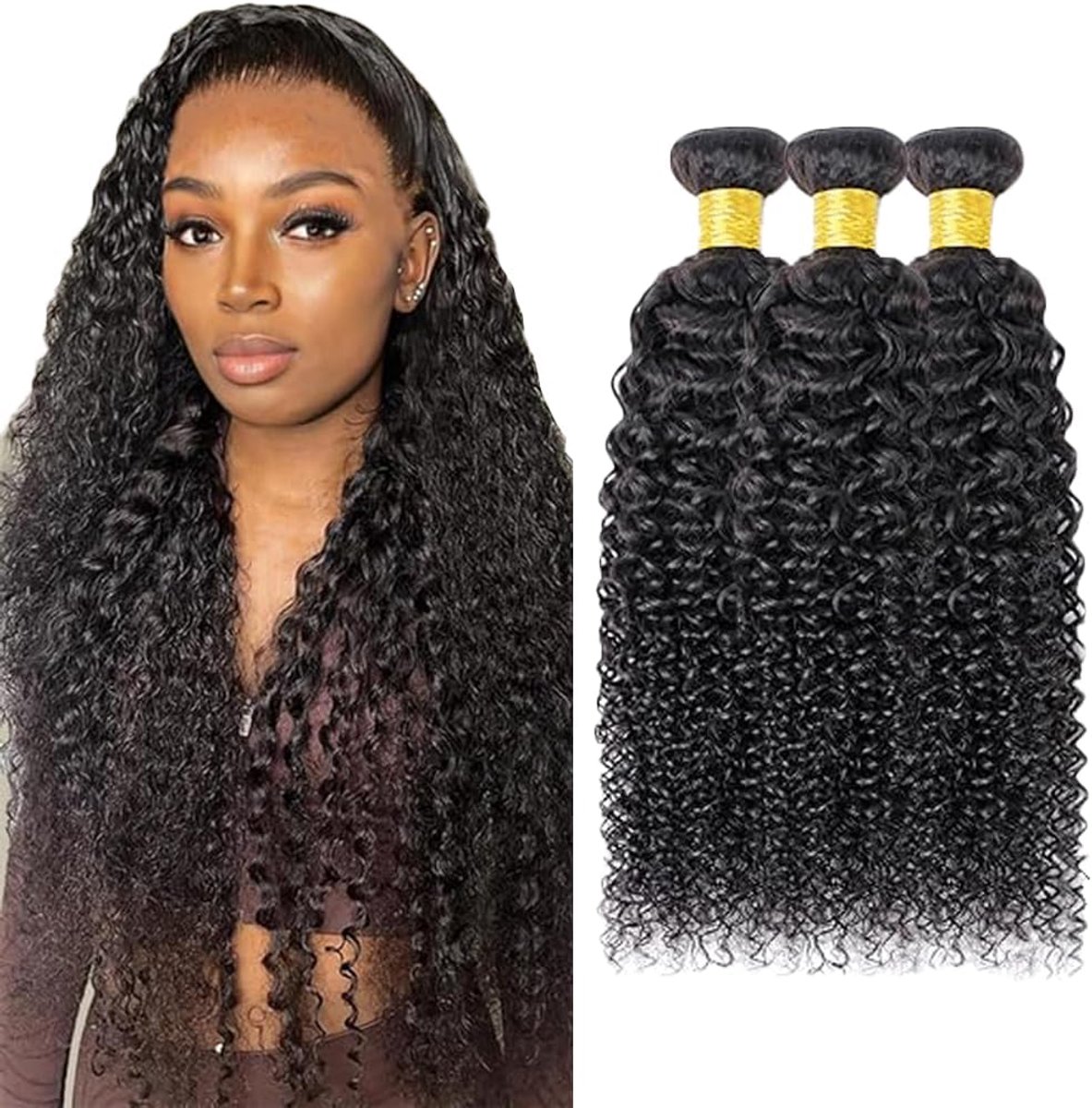 Dames Bundles Human Hiar Unprocessed Brazilian Virgin Kinky Curly Human Hair Extensions #1B Natural Black Mensliches Haar Bundle With Minimal Shedding 22 22 22 Inch