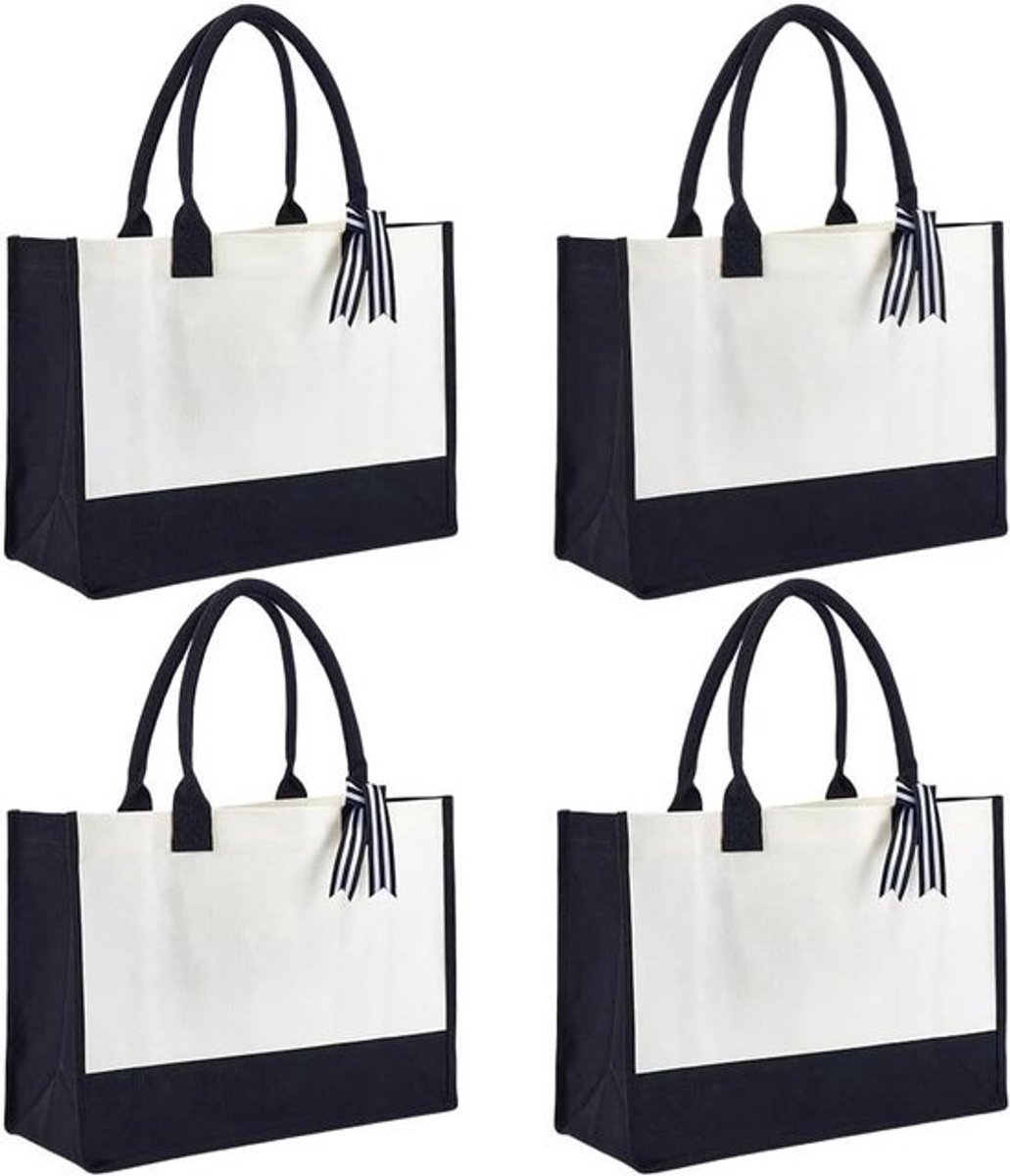 Canvas Tassen - Strand Tassen - Strand Bezoek - Zware Kwaliteit - 43 x 33 cm - Bloemenwit