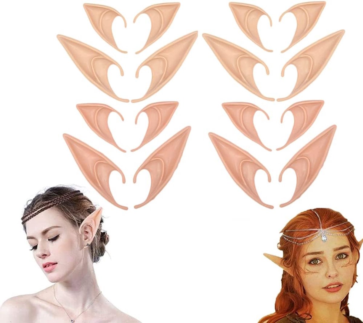 8 paar elfenoren, elfenoren, elfenoren, feeënoren, kanten oren voor volwassenen, voor anime-party, verkleedkostuum, maskerade-accessoires voor volwassenen, cosplay, Halloween, carnaval, 4 stijlen, roze, One size