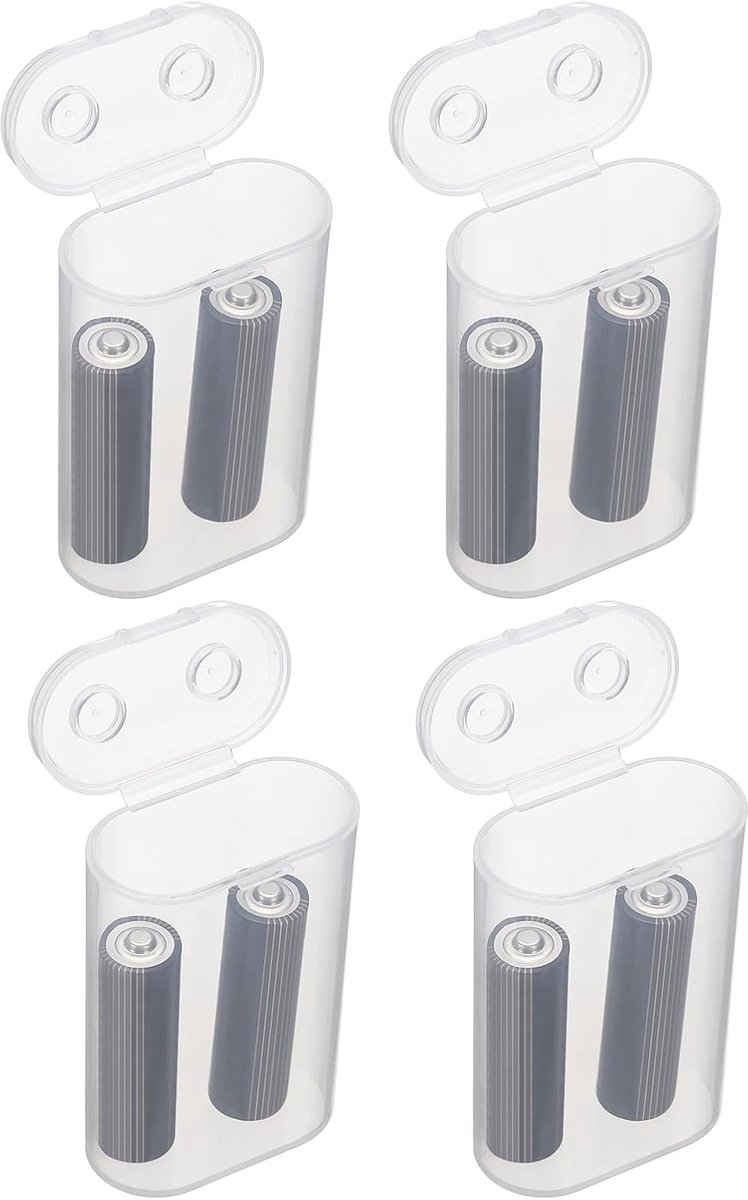 Organizer voor batterijen, opbergdoos van transparante kunststof, 2 x 21700 batterijhouder, garagebox, draagbare organizer voor op reis (verpakking van 4)