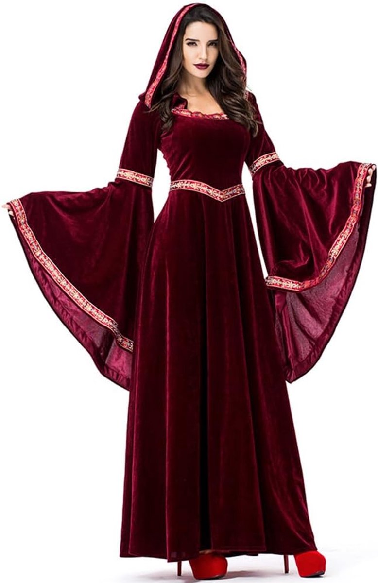 Dames vampier middeleeuwse fluwelen jurk met - renaissance adel kostuum voor Halloween, heksennacht, carnaval - gothic prinses avondjurk in zwart