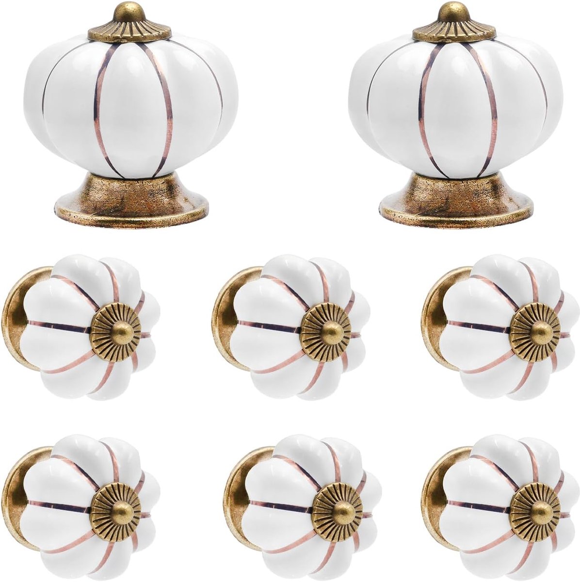 Dailygoods - 8 Stuks Keramische Pompoen Meubelknoppen - Retro Ladeknoppen Wit