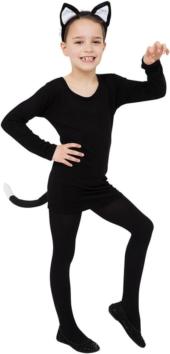 Novelty DS156 Kinderkostuum | Kattenset | Zwart | Pack van 1 Oren en Staart Unisex-Kind, One Size