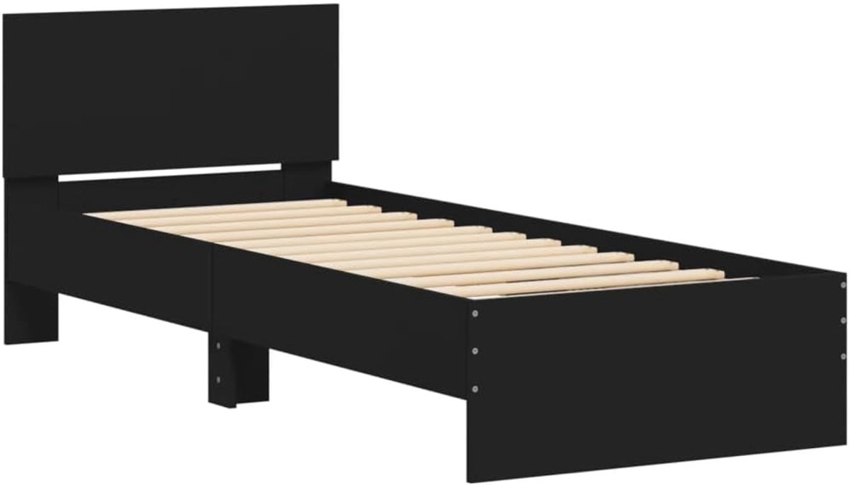 Bedframe en lattenbodem, kastbed, bekleding, hoofdeinde, bedframe met hoofdeinde, zwart, 90x200 cm, houtmateriaal