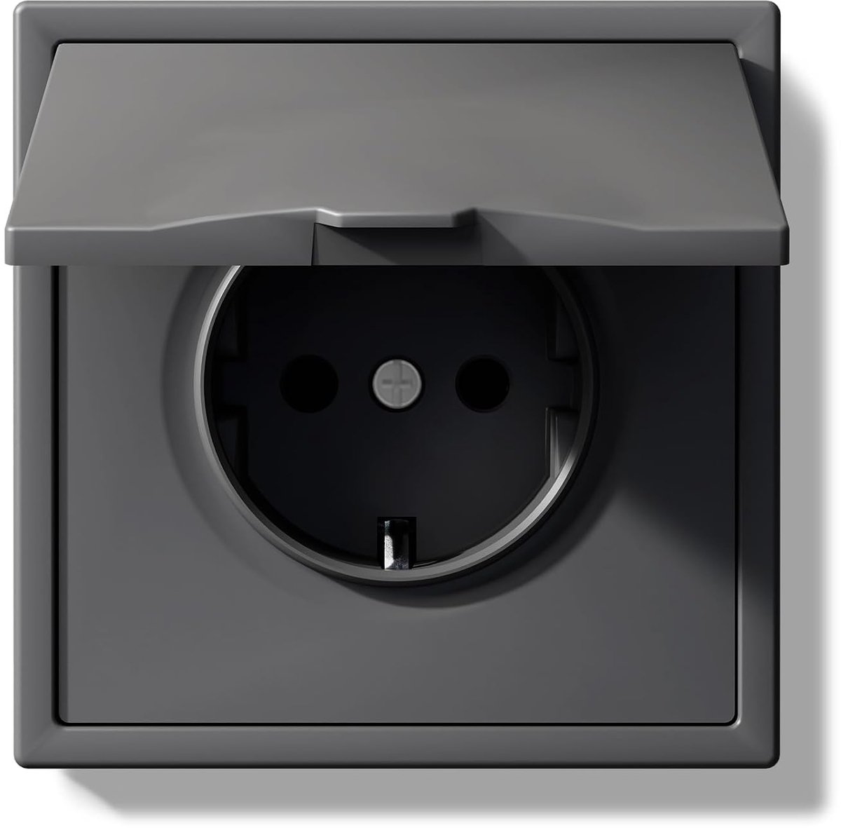 Schuko-stopcontact met waterdichte afdekking, inbouw, EU-standaard, inbouwstopcontact, 16 ampère, met pc-frame, 80 x 80 mm, inzelstopcontact met klauwen, 1 vak, grijs