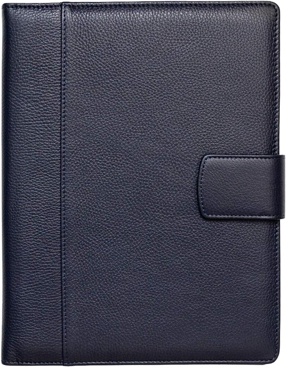 Italiaanse lederen organizer Padfolio - Handgemaakt volnerf getextureerd kalfsleer, ruim en elegant, magnetische sluiting, marineblauw