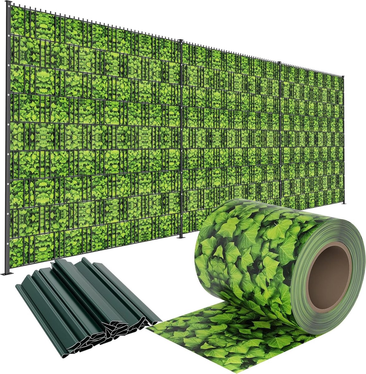 Pvc-inkijkbeschermingsstrips, zichtwerende folie, extra dik, ondoorzichtig, inkijkbescherming, strepen, dubbelstaafmattenhek, hekfolie met 20 bevestigingsclips, voor tuinhek, balkon, 70 m x 19 cm