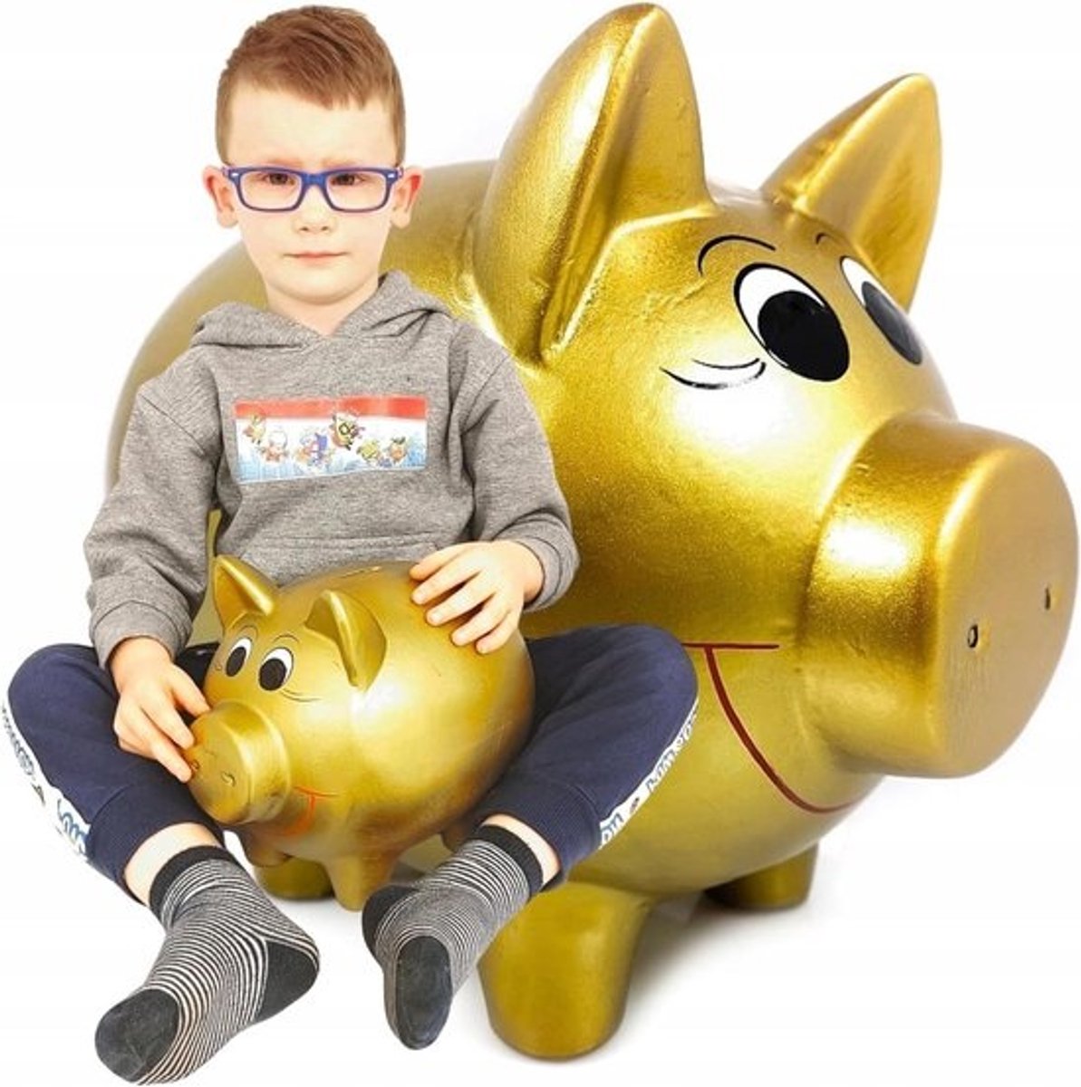 Keramische Spaarpot - Geldkistje Spaarvarken - Geld Besparen - Handgeschilderd Decoratief - 26x18x23 cm - Goud