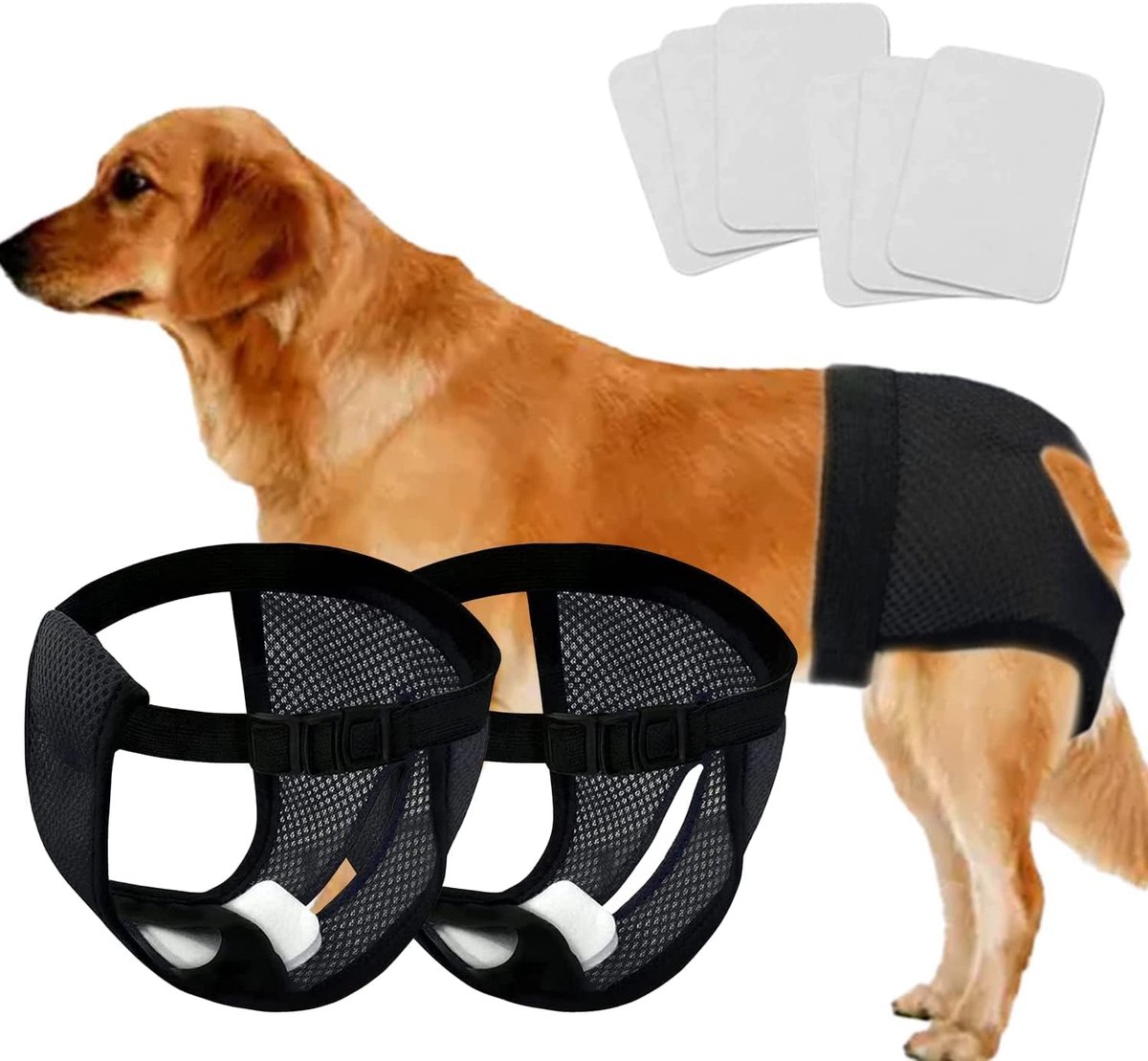 Dailygoods- Hondenbroek - 2 Stuks - Wasbaar - Hygiënische Pads - Ademend - Verstelbare Riem - Milieuvriendelijk - Puppyluiers