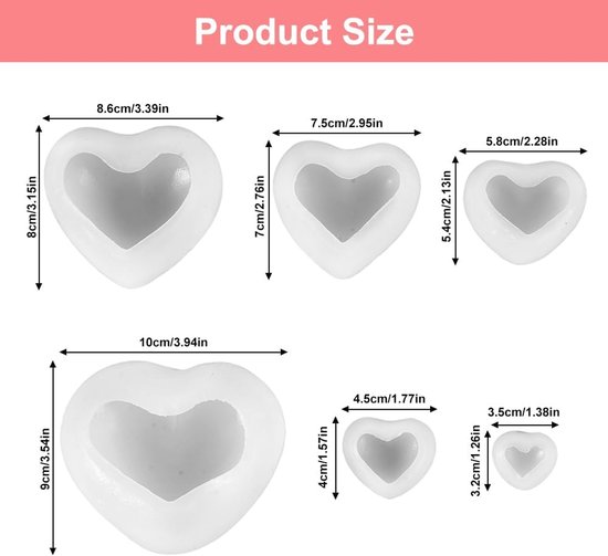 6 Stuks Hartvormige Siliconen Mal 3d Hart Gietvormen - Siliconen Gietvormen Hart Kaarsvormen， Hartvormige Siliconen Vorm Liefde Harts voor Aromatherapieproducten, Handgemaakte Zeep — afbeelding 2