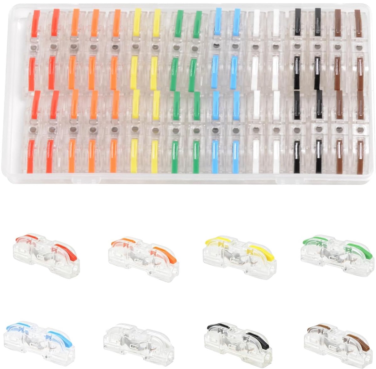 34 stuks kabelverbinders, kabelverbindingsklemmen, 18-22AWG aansluitklemmen met bedieningshendel, draadconnectoren voor elektrische installatie, elektrische aansluitblokken (meerkleurig, transparant)