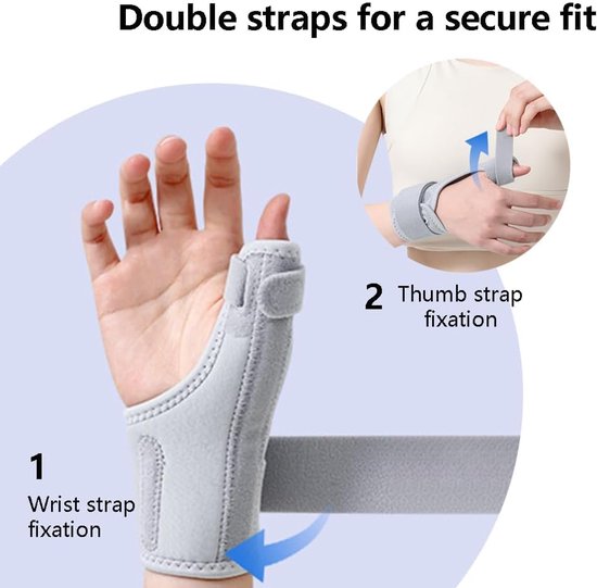 2 Stuks Polsbrace Duimbrace Polsondersteuning Polsspalk Verstelbare Handbrace Stabilisatiebrace Voor Duim en Pols Voor Dagelijks Gebruik Sport Werk Links en Rechts (Grijs) — afbeelding 3