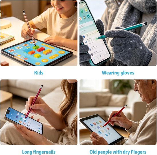 Stylus pen, 6 stuks tabletpen compatibel met Switch/Samsung/iPad/Android/iOS, 2-in-1 touchscreen-pen met 10 rubberen reservepunten voor alle tablets/smartphones — afbeelding 5