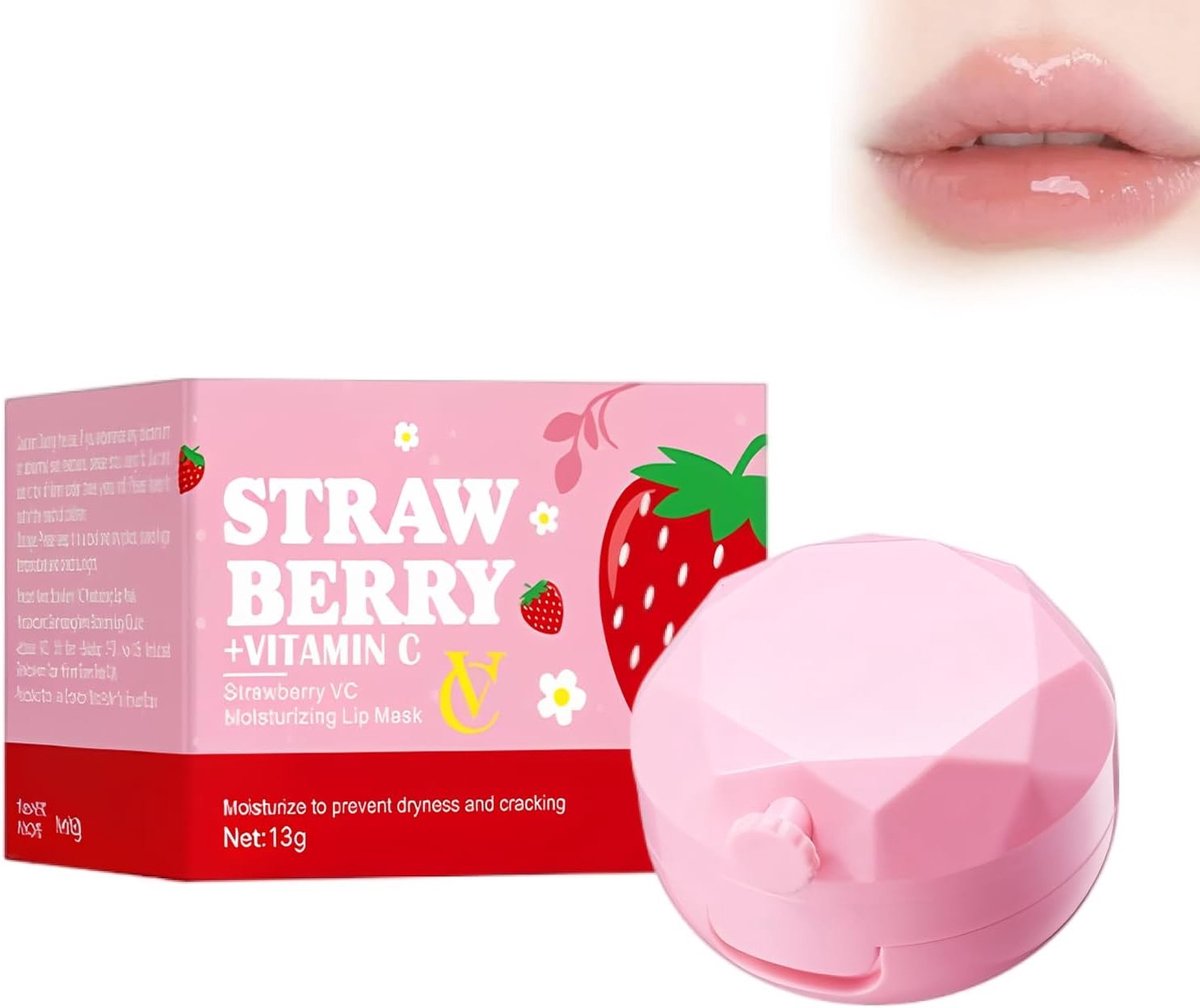 Intensief Voedend Aardbeien Lippenmasker met Vitamine C, 72 Uur Hydratatie, Bescherming Tegen Droogheid en Scheurtjes voor een Zachte en Stralende Glimlach