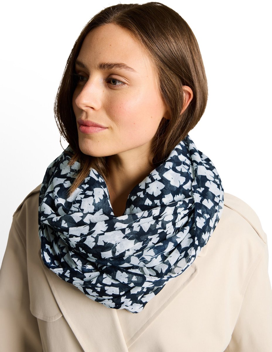 Tom Tailor - Loop-sjaal met patroon - Maat ONESIZE - blue ginkgo minimal