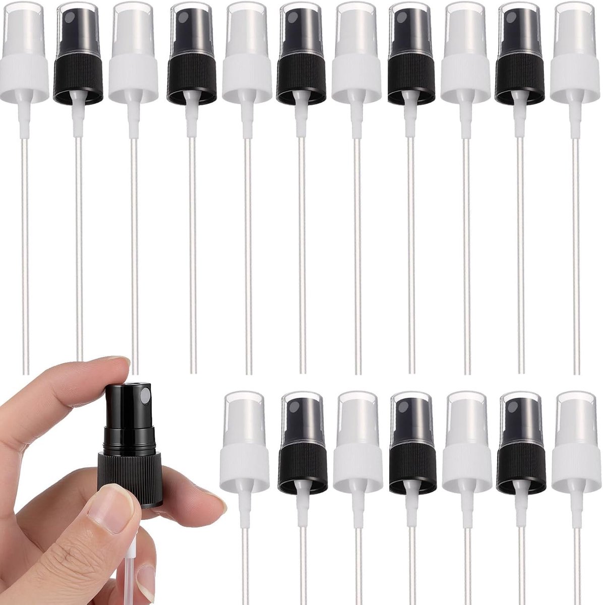 Sproeikop, 20 stuks, kunststof sproeikop, 18 mm, zwart-wit, met fijne nevelsproeier voor parfumverstuivers en reissprays in compact design