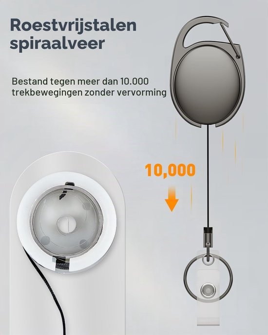 2-Pack Heavy Duty Metalen Retractable Badge Reel voor ID Kaarten en Sleutels, Volledig Metalen Constructie met RVS Veer, 54.5cm Nylon Koord en Karabijnhaak — afbeelding 4
