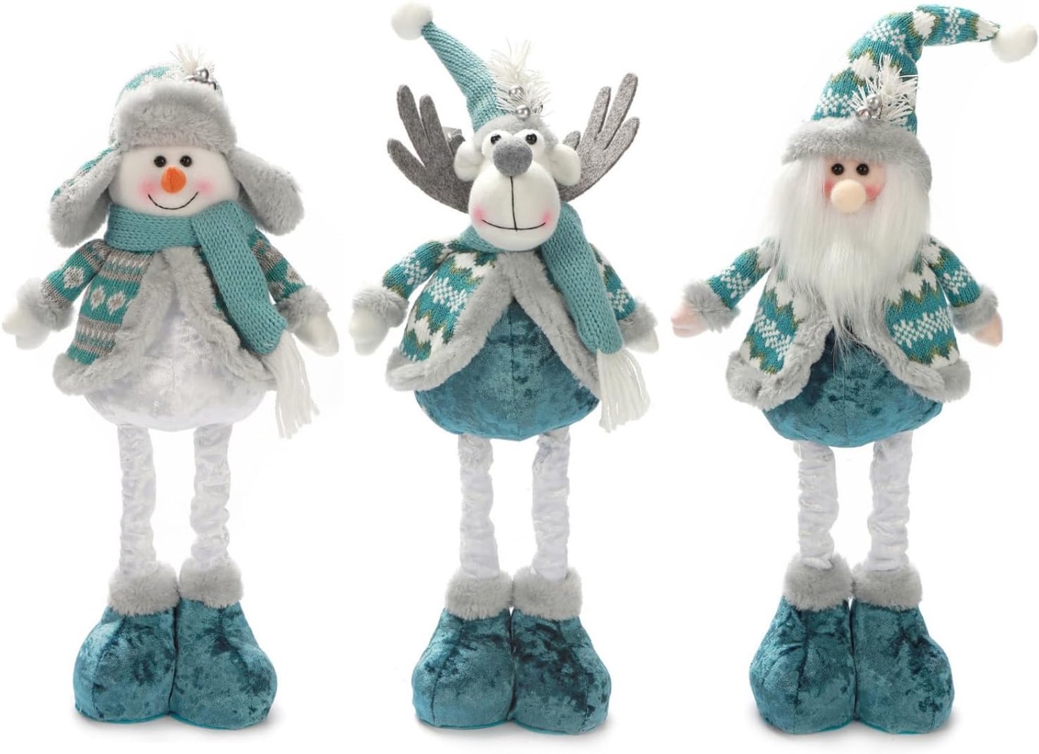 Rekbare figuren van vintage ruitjesstof – Kom in de kerstsfeer en verrijk je kerstdecoratie met een charmante uitstraling voor het ultieme feestgevoel (sneeuwman + kerstman + rendier)