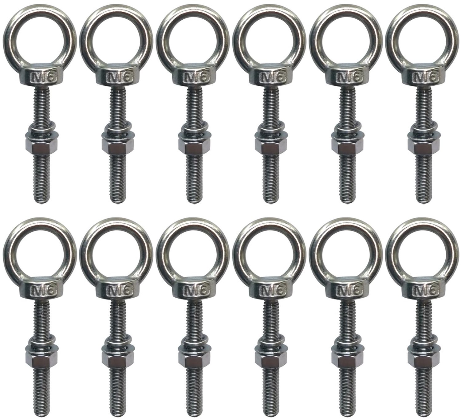 Ringschroef M6 x 40 mm - roestvrij staal - 12 stuks met zeskantmoeren en sluitringen - ServiceTopper