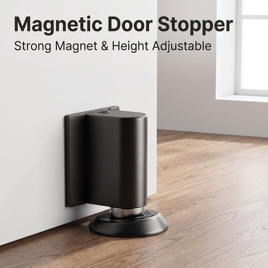 Magnetisch, zelfklevend, sterke magnetische deurstopper, vloerkleven, in hoogte verstelbare vloerdeurstopper voor slaapkamer, badkamer, keuken, zwart — afbeelding 5