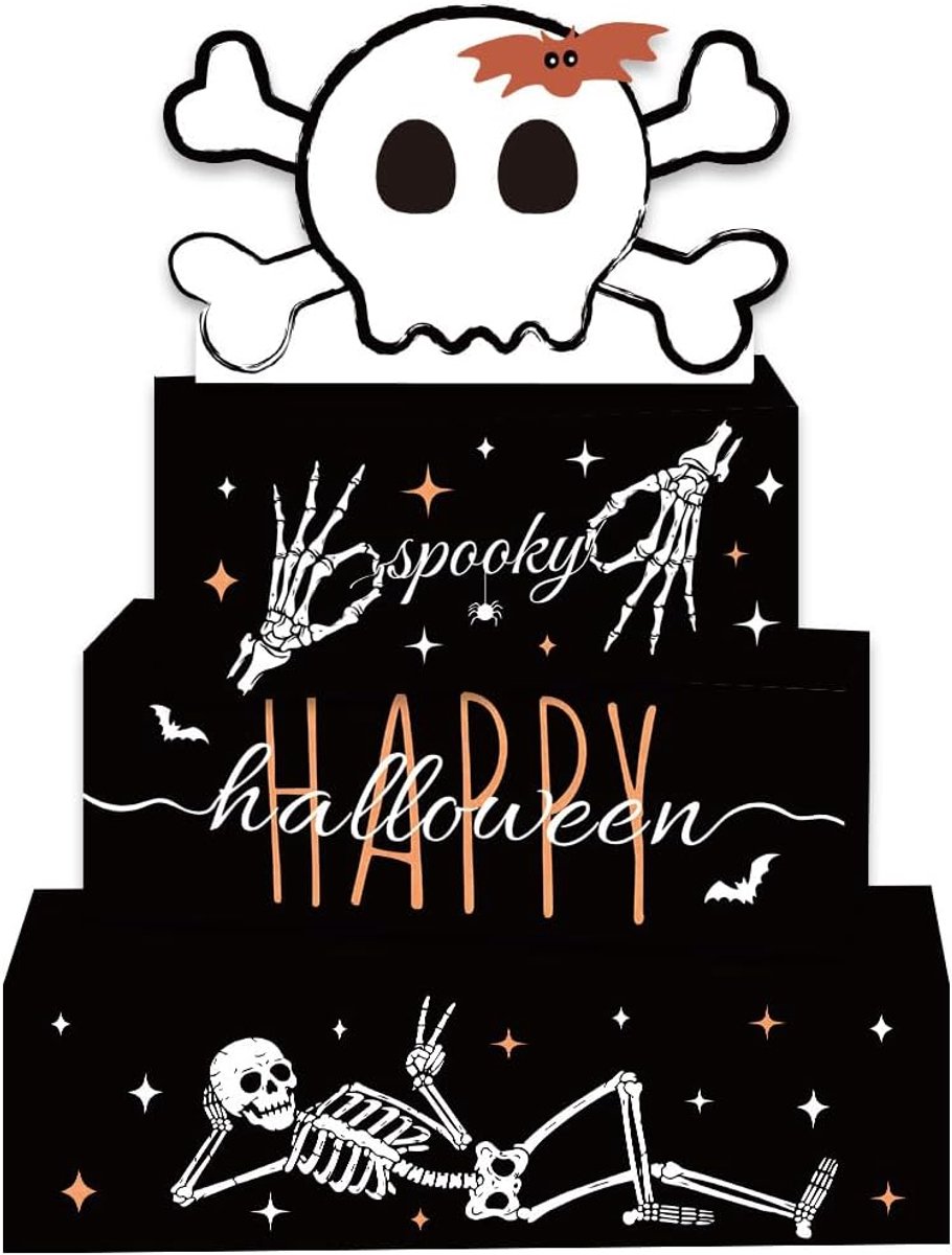 4 stuks Halloween blokborden van hout doodskopdecoraties