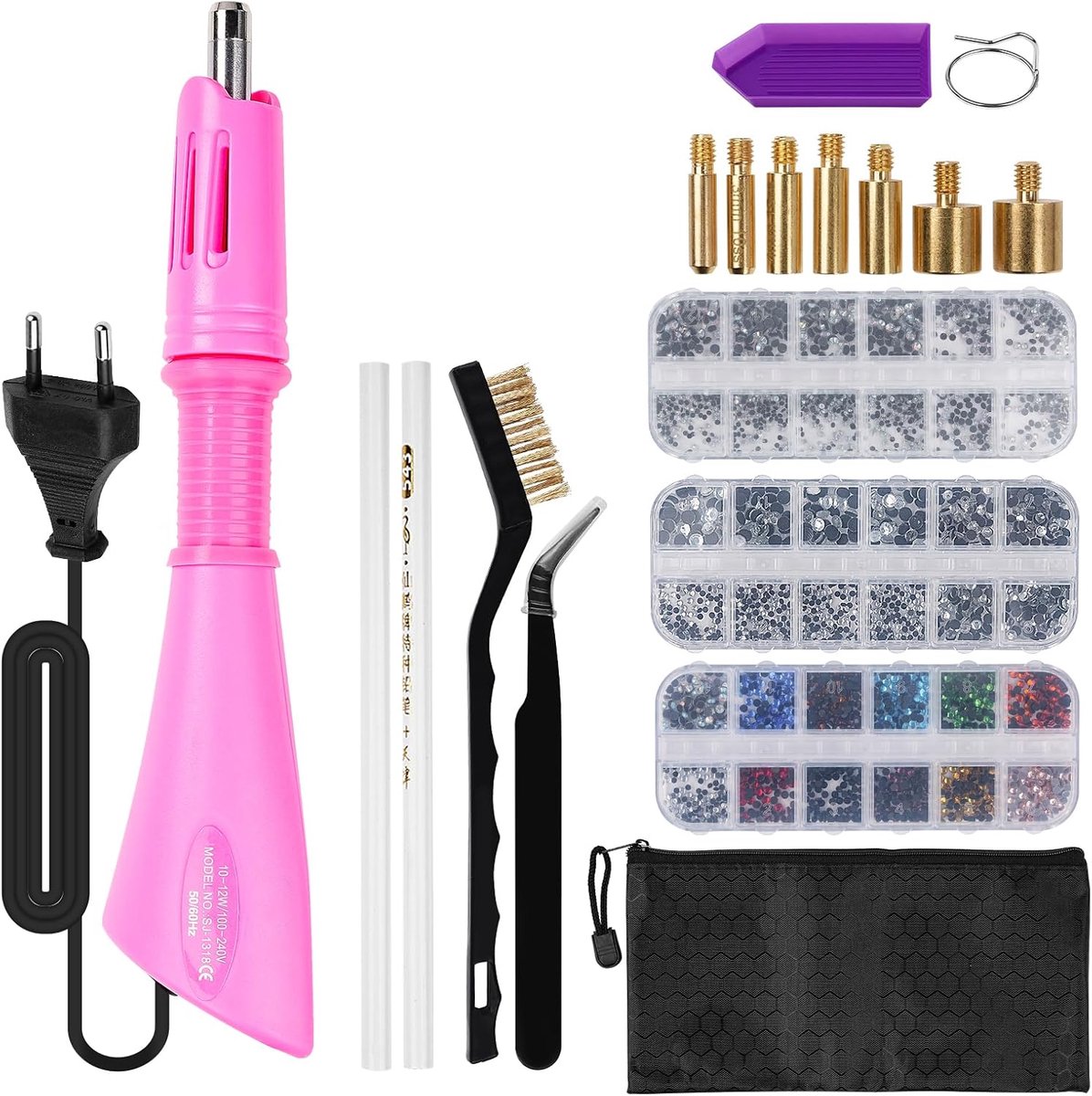 Strassteentjes applicator, snel opwarmen, hot fix toverstaf, strass, doe-het-zelf applicator, verfraaiingsgereedschap, voor het plaatsen van strass-steentjes en kralen (roze)