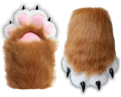 Fursuit Poten Faux Fur Pluche Harige Poten, Therian Poten met klauwen, Padding Therian Handschoenen, Harige Spullen Kat Poot Handschoenen Wolf Poot Vos Harige Handschoenen