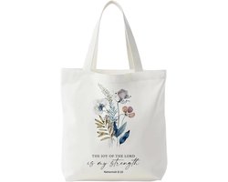 Stoffen tas met opschrift "THE JOY OF THE LORD is your strength" draagtas dames boodschappentas geschenken draagtassen katoenen tas christelijke geschenken 40x35cm stoffen tas bedrukt