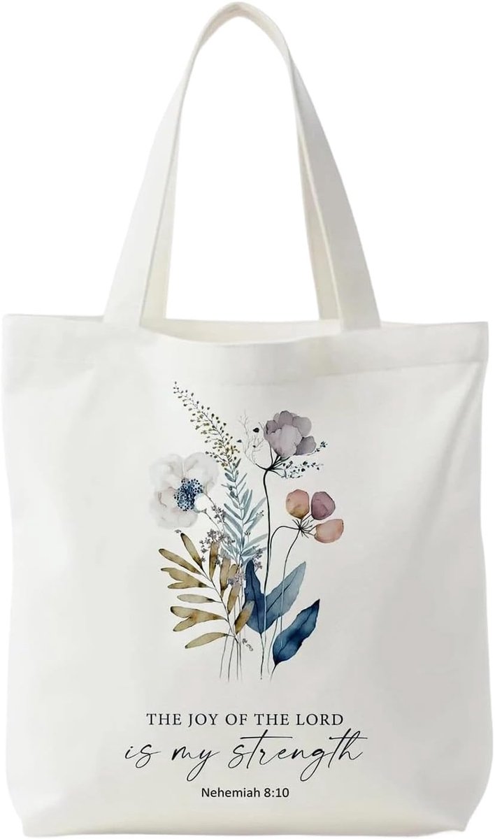 Stoffen tas met opschrift "THE JOY OF THE LORD is your strength" draagtas dames boodschappentas geschenken draagtassen katoenen tas christelijke geschenken 40x35cm stoffen tas bedrukt
