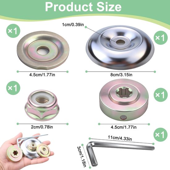 5-delig Reparatieset voor bosmaaier, metalen moeren en adapter voor messen, bevestigingsplaten en adapter voor grasmaaiermesjes — afbeelding 2