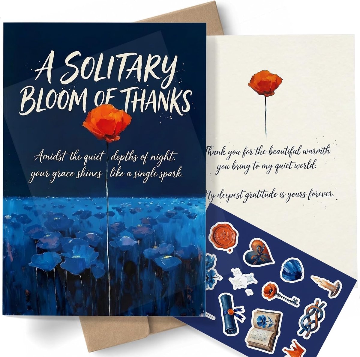 bedankkaart voor vrienden, familie en mentoren, elegante avondbloemen, bedankkaart A5, dubbelzijdige print, origineel design, inclusief envelop en bijpassend stickervel