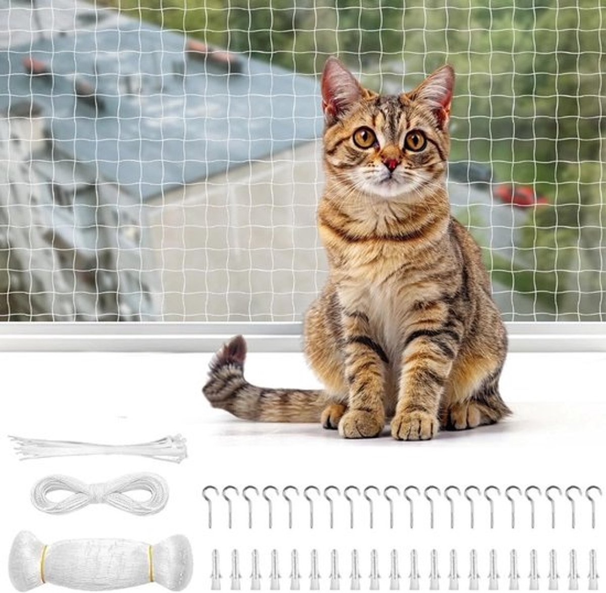 Kattennet voor Balkon 3x2M Transparant – Veiligheidsnet zonder Boren voor Vogels en Katten