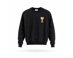 AMI Alexandre Mattiussi sweater zwart met beige hartlogo en raglanmouwen unisex - XXL